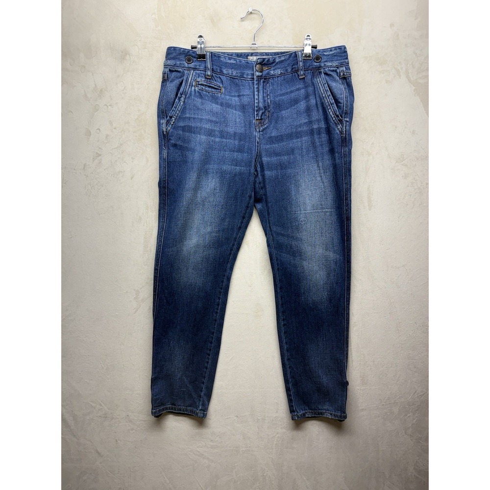 Free People Jeans W29 Blue Denim Crop Tapered Slouchy Trouser Button Ankle Cuff